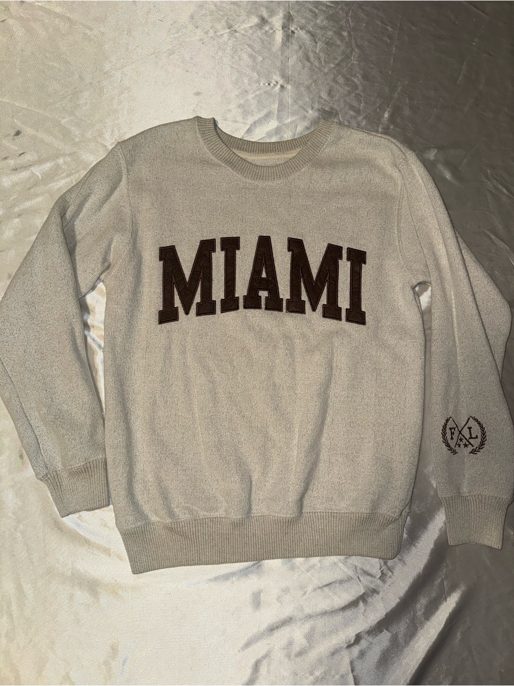 Miami Crewneck Sweater - Light Grey with Brown Lettering
